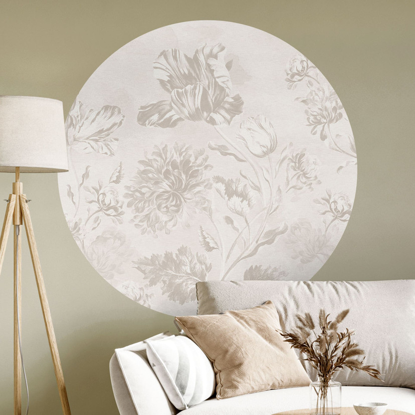 Wallsticker Vilde blomster i kridtlook Greige - Bloomery Decor - Rund