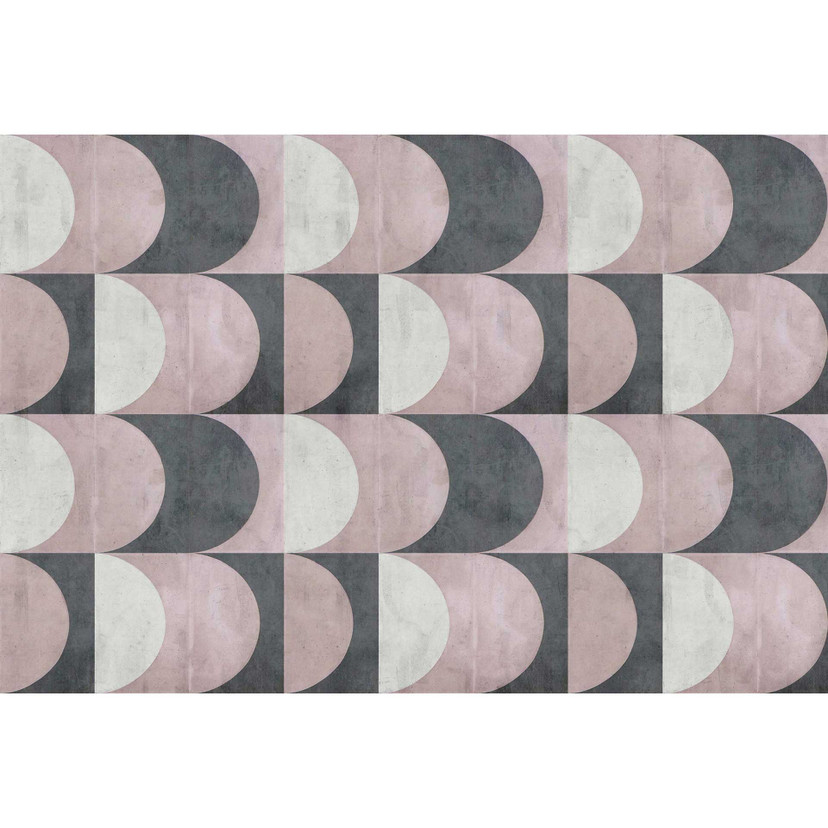 Geometryczna tapeta w koła - różowo-szara - nowoczesna tapeta z włókniny