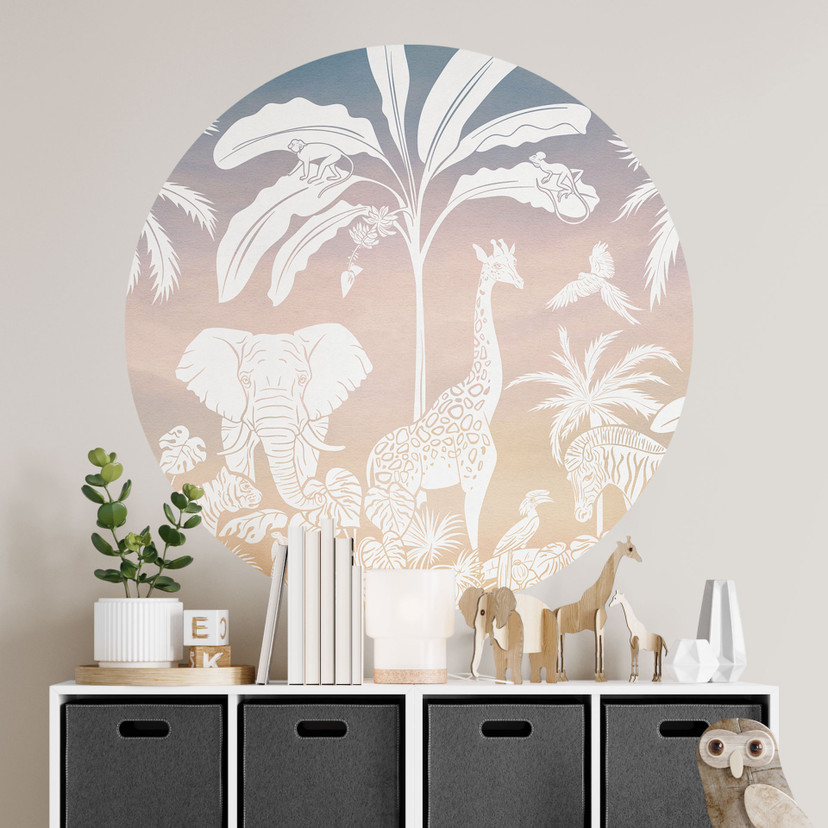 Naklejka na ścianę Jungle paradise with wild animals - Ombre - Kikki Belle - Round