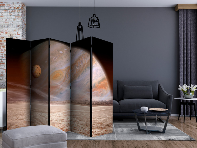 Paravent, Raumteiler freistehend, Trennwand - A small and a big planet II, 5-teilig - einseitig bedr