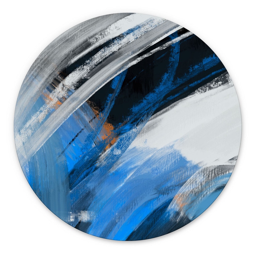 Wanddecoratie Blauwe Penseelstreken Abstract - Cheney - Alu-Dibond Rond