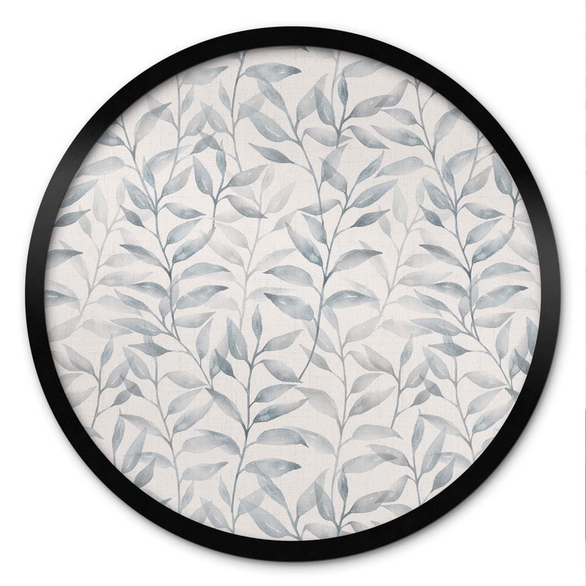 Poster Zarte Aquarell-Blätter - Soft Grau - Bloomery Decor - Rund
