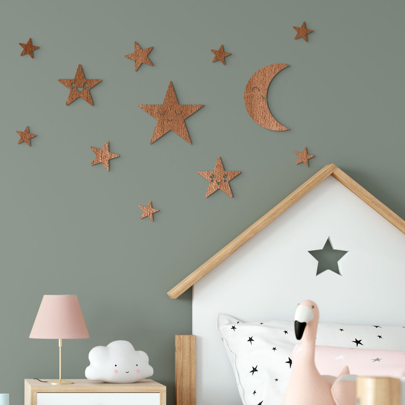 Dekoracja drewniana zestaw księżyc i gwiazdy - Kawaii - Mahoń