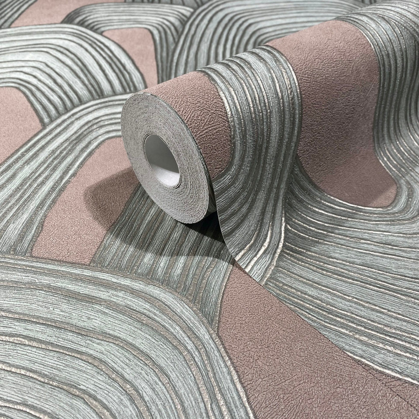 Tapeta z włókniny o wyglądzie 3D, geometryczna grafika wzgórza w kolorze brązowym