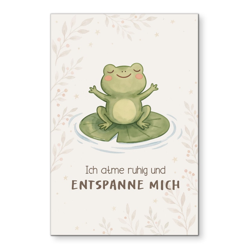 Alu-Dibond Wandbild mit Frosch - Kraftsatz 'Ich atme ruhig' für Kinder