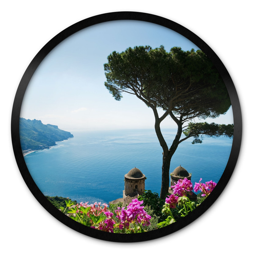 Plakat z widokiem na Wybrzeże Amalfi - okrągły