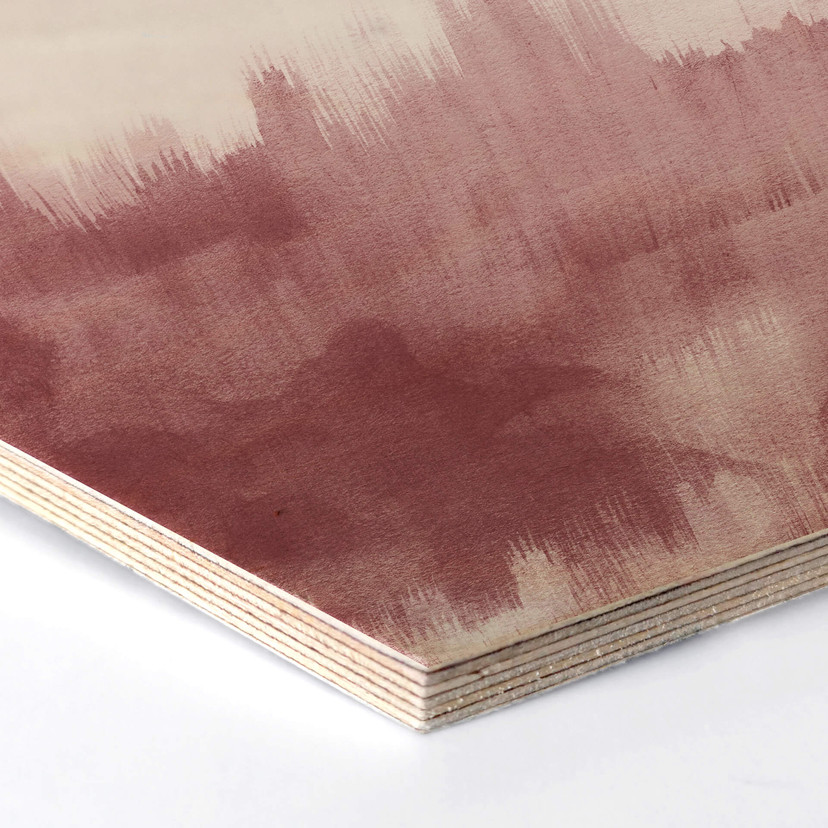 Hexagone - Placage bois de bouleau - Nouveauprints - Coups de pinceau d'aquarelle (rose)