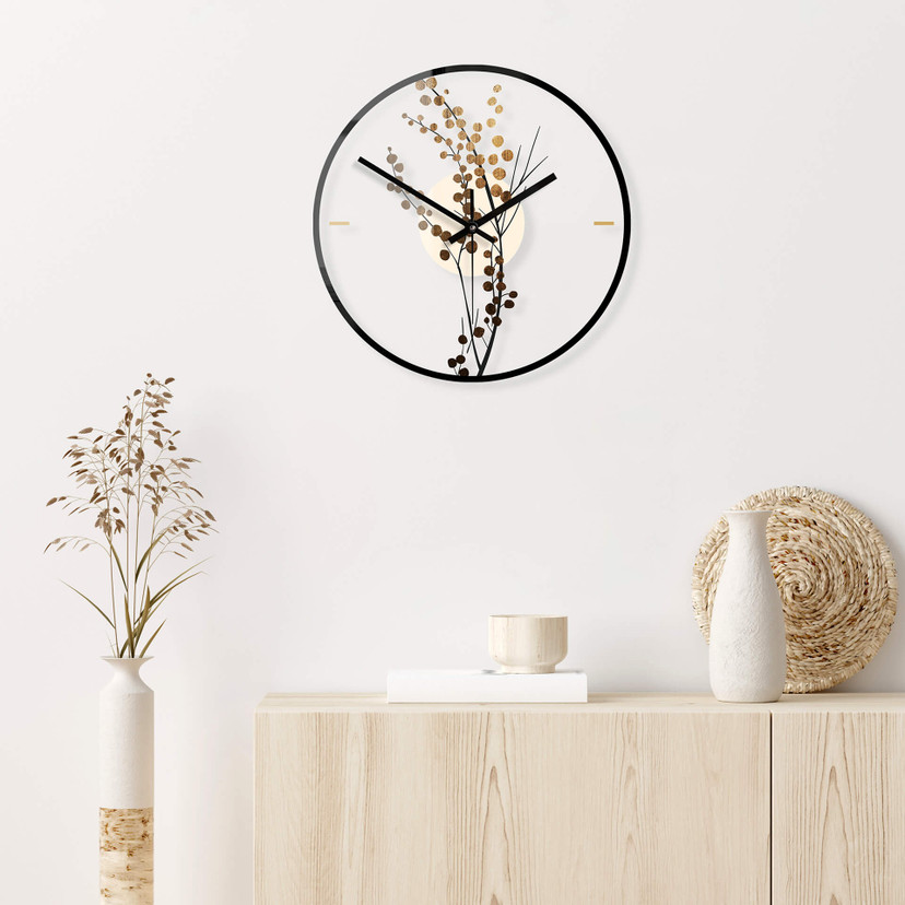 Wanduhr aus Glas - Kubistika - Goldener Zweig - Ø 30 cm