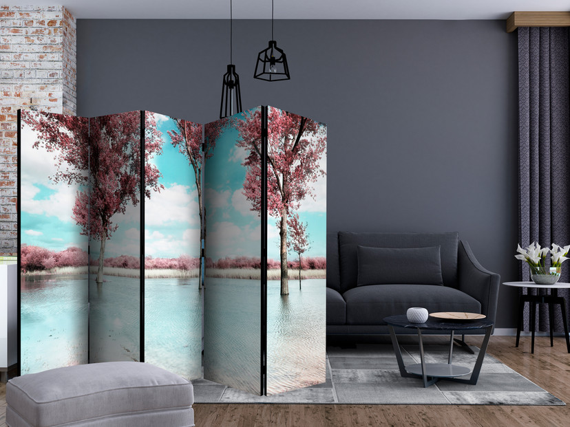Screen room divider - Efterårslandskab, 5-delt - 225x172 cm