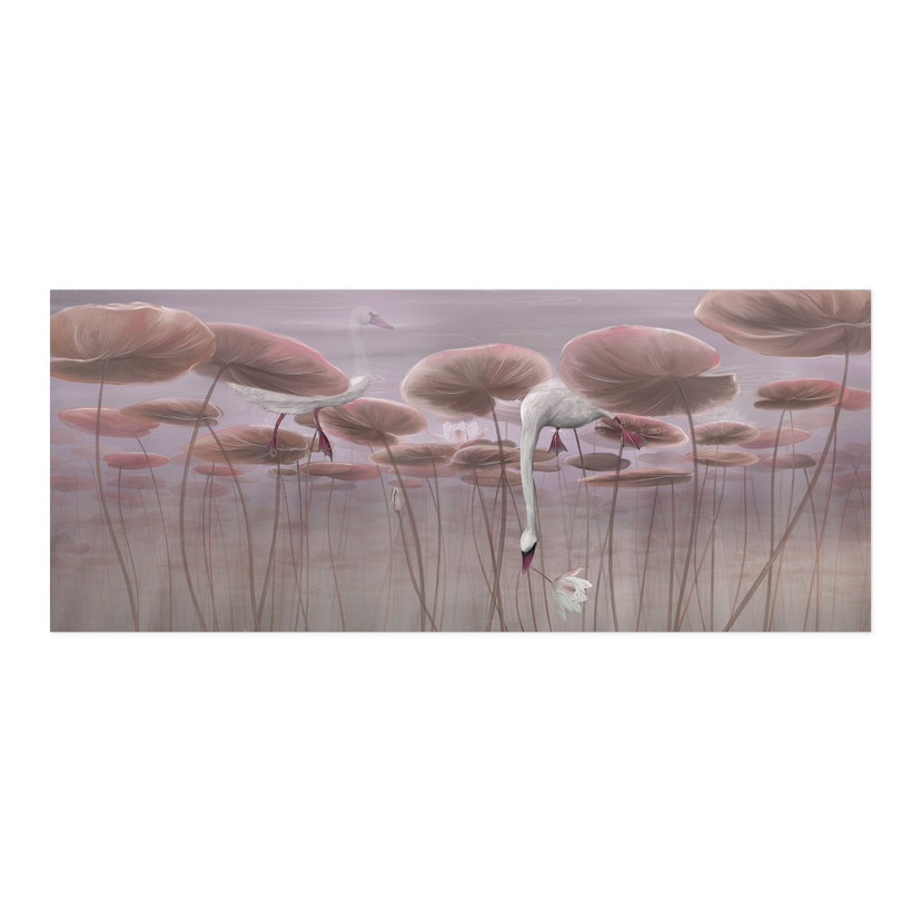 Zelfklevende Keukenachterwand Lotusbloemen met zwaan in water in donkerroze - Ms Tiff
