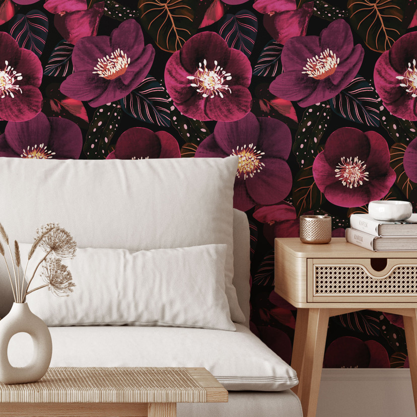 Tapet med mønster Blomsterpragt i lilla toner - Anis-illustration
