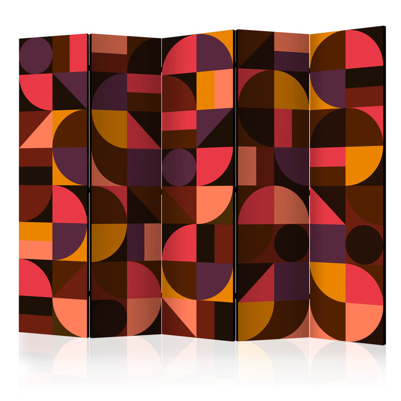 Paravent Séparation de pièce - Mosaïque géométrique (rouge), 3 pièces