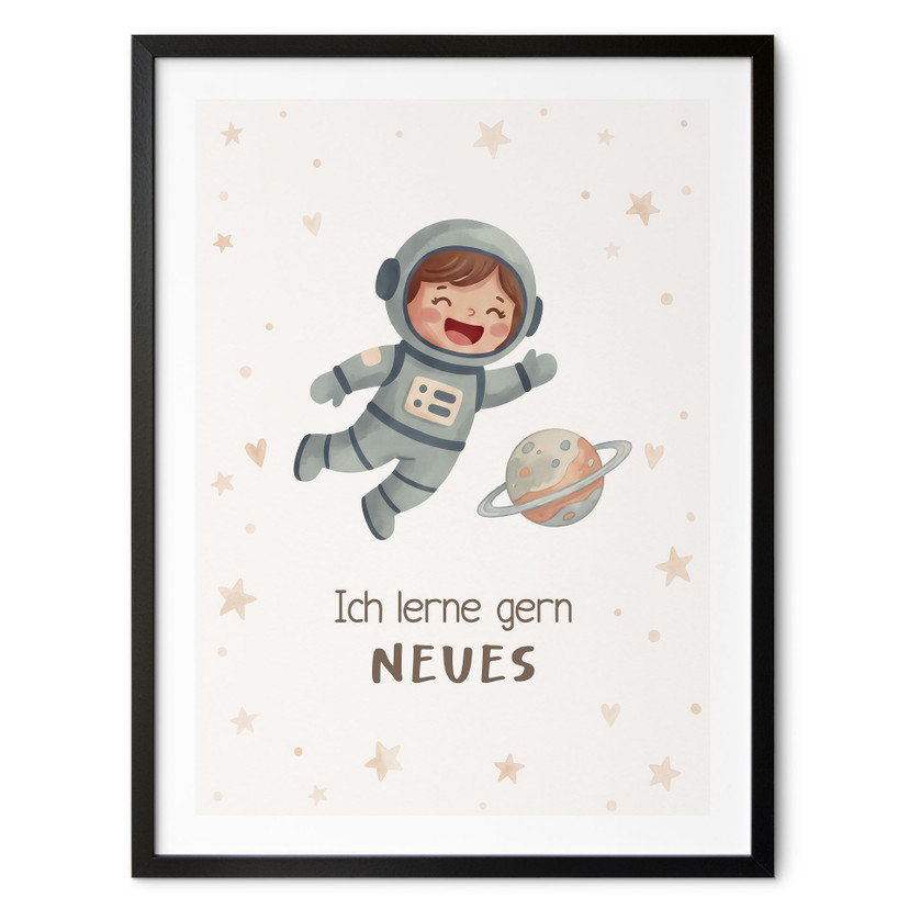 Kinder-Poster 'Ich lerne gern Neues' mit Astronautin