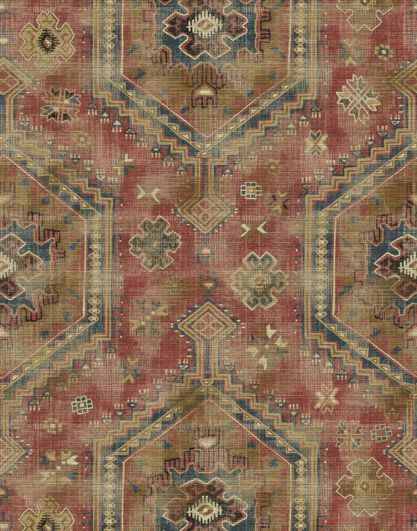 Papier peint photo motif tapis d'orient vintage Échantillon en rouge bleu beige 2,7 x 2,12 m