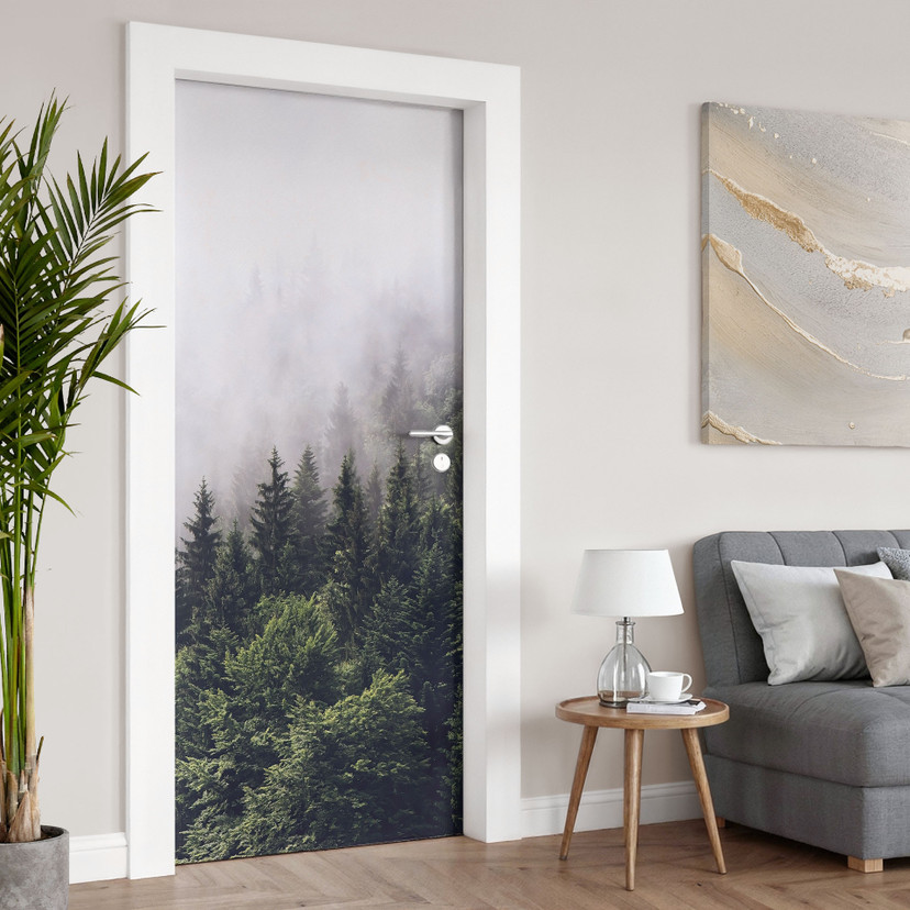 Film de porte Forêt brumeuse - Décoration de porte autocollante