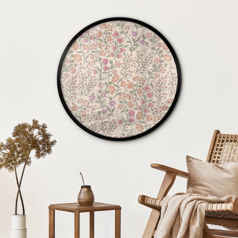 Poster Fiori di Prato Vintage - Beige - Decorazione floreale - Rotondo