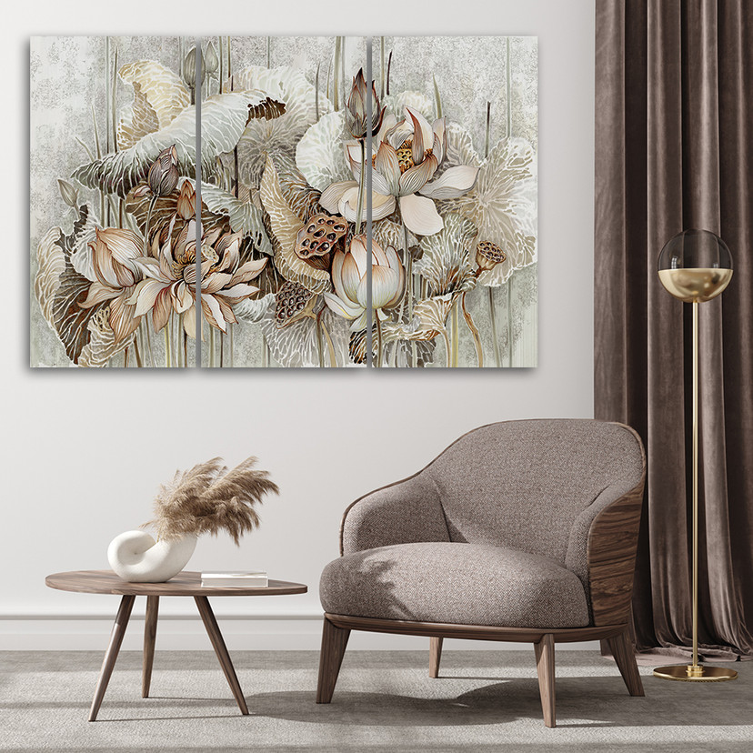 3 stykke lærredstryk, Saint Lotus-blomster