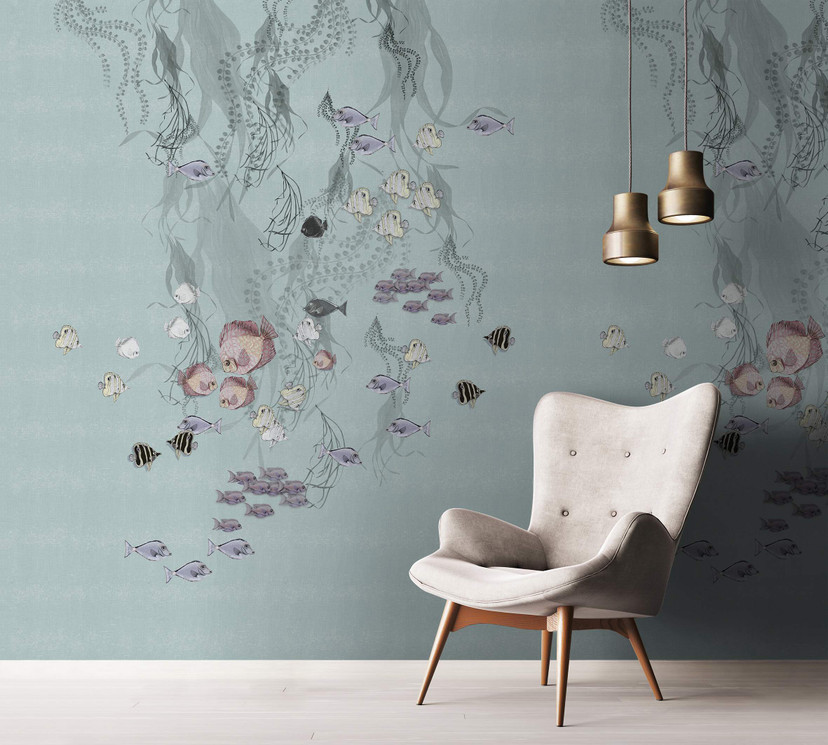 Fisketapet Fototapet, grøn Illustration 2.70 x 2.12 m
