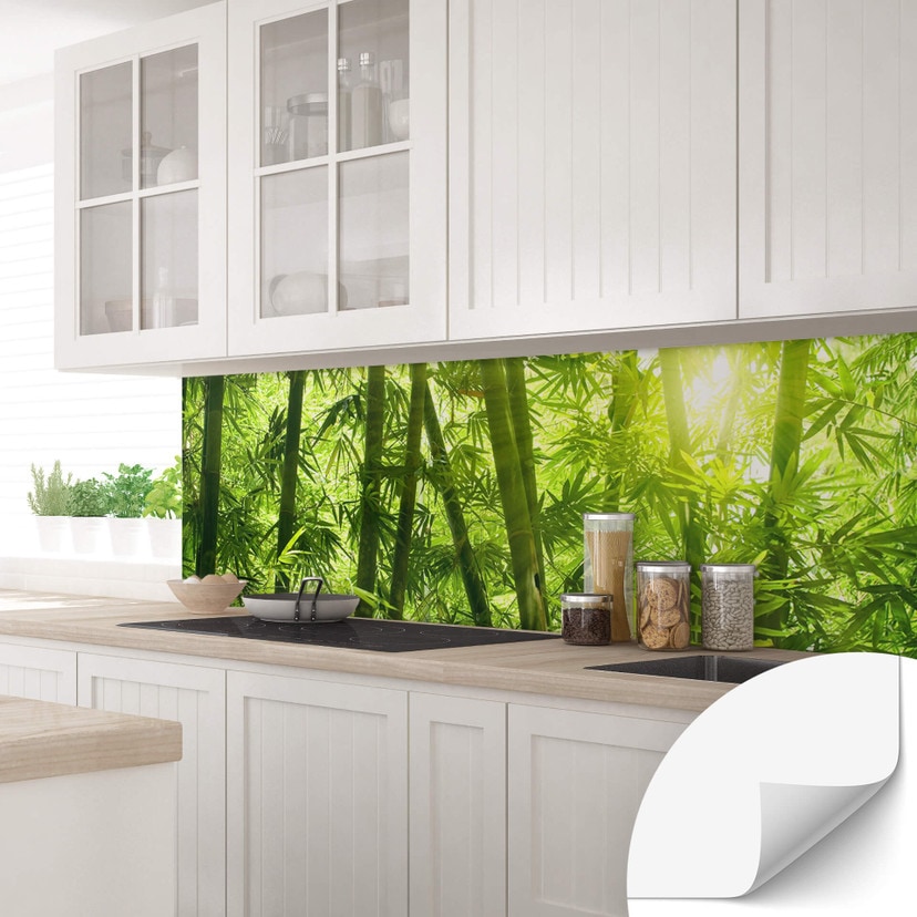 Revêtement pour cuisine autocollant Rayon de soleil dans la forêt de bambous