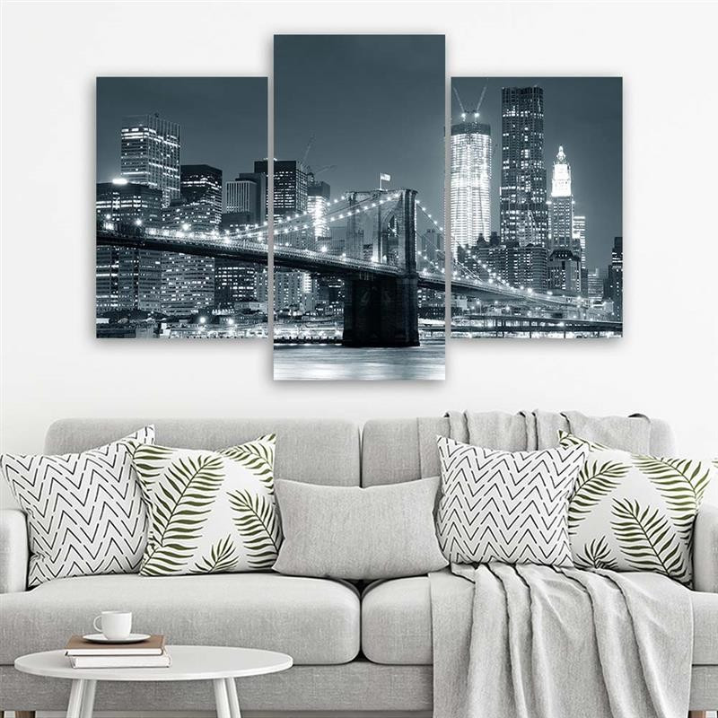 3 stykke lærredstryk, New York Skyline Manhattan sort og hvid