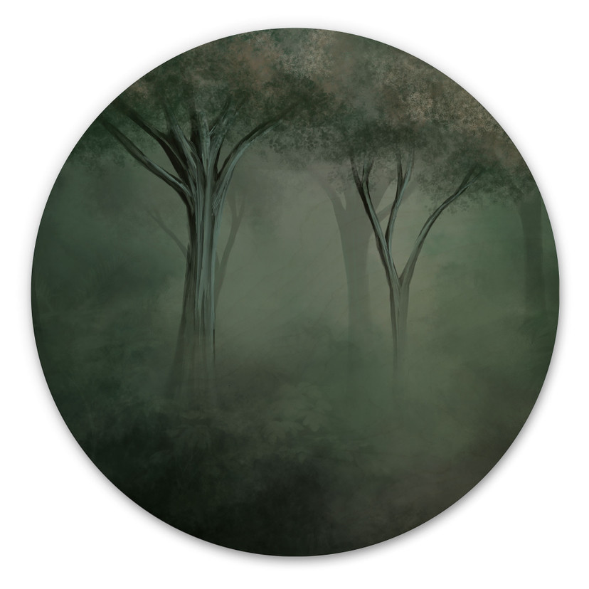 Houten Wanddecoratie bos magie in de ochtendmist groen - Ms Tiff - Rond