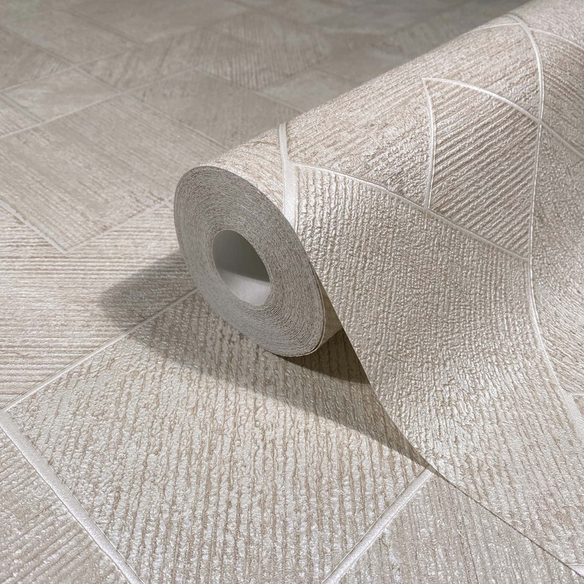 Papier peint intissé beige carreaux, losanges graphique géométrique