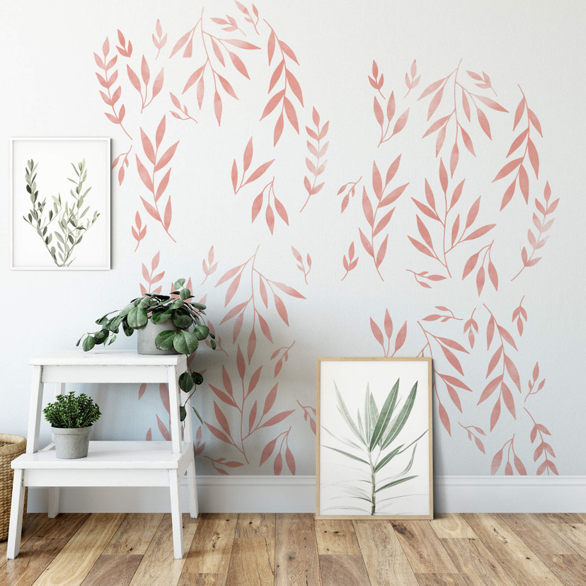 Muursticker set Zalmroze Blaadjes