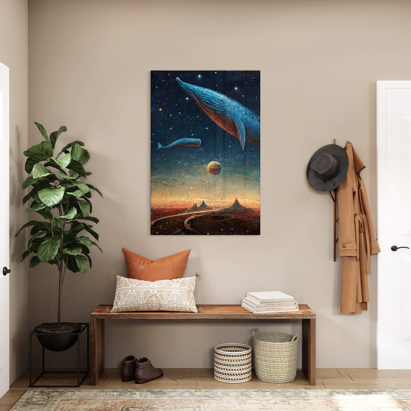 Tableau sur verre Heine - Two whales in space - Astro Cruise
