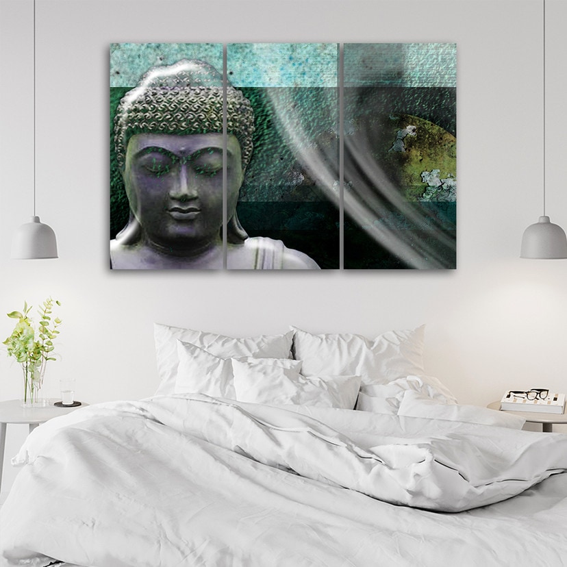 3 stykke lærredsprint, Zen Buddha turkis wellness