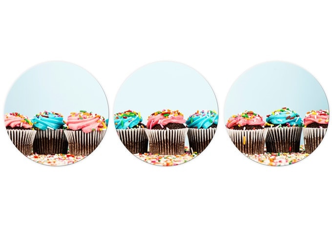 Tableau en verre - Party Cupcakes 02 - rond (3 parties)