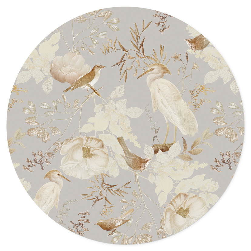 Vinilo decorativo Pájaros entre flores blancas - UN Designs - Redondo