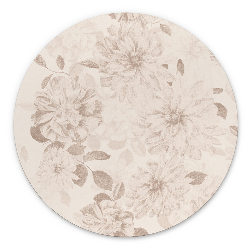 Wandbild Dahlien Shabby Chic Beige - Bloomery Decor - Alu-Dibond Rund