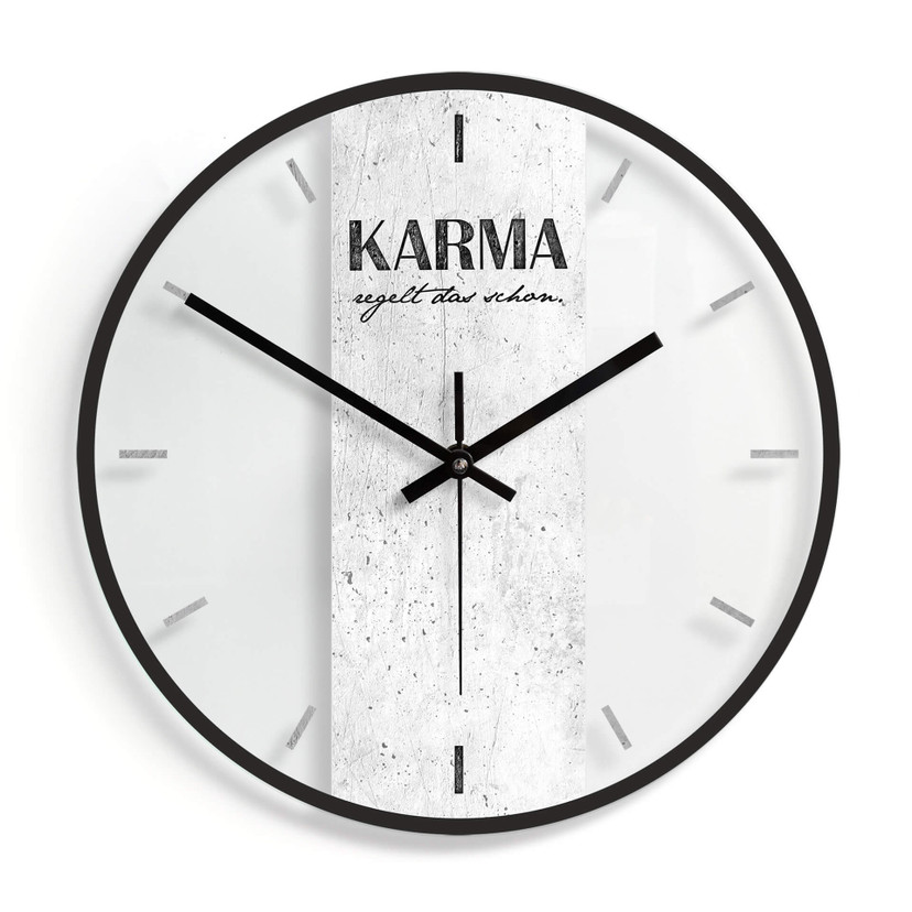 Wanduhr aus Glas - Karma regelt das schon Ø30 cm