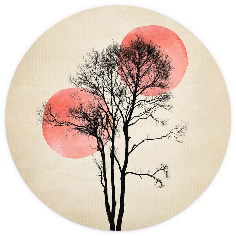 Papier photo Kubistika - Soleil et lune derrière l'arbre - Rond - papier peint intissé/papier peint