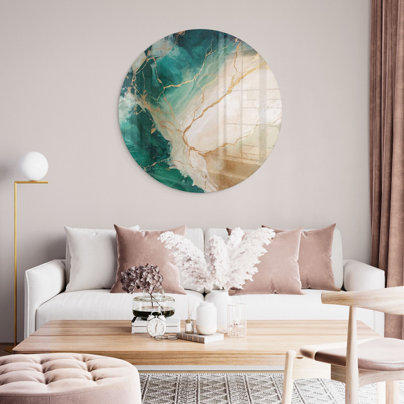 Glasbillede - Elegance of the Ocean - Golden Currents - Alpenglow Workshop - Round