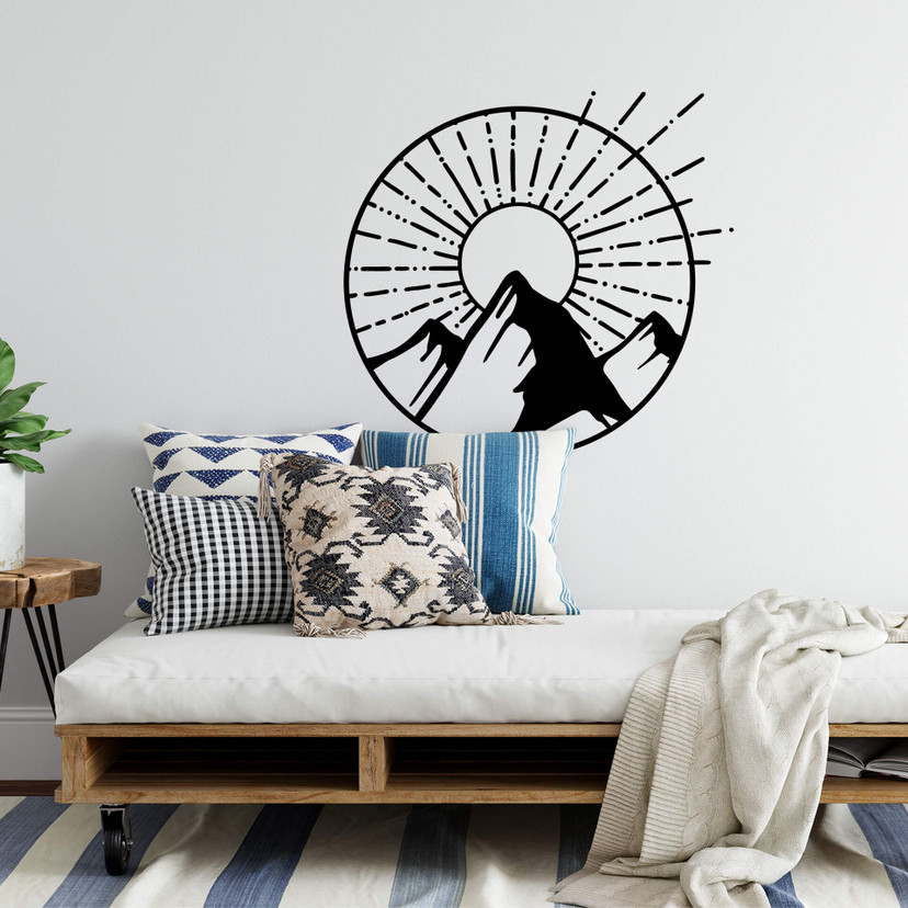 Sticker mural rond Lever de soleil sur les montagnes