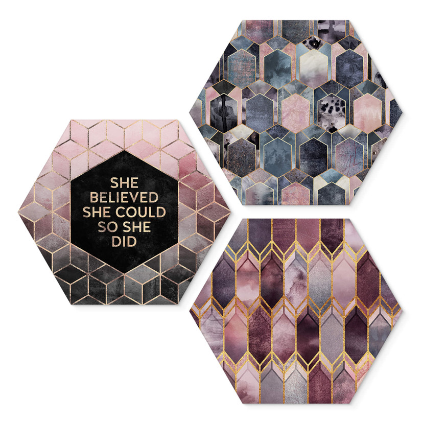 Hexagone - alu-Dibond Fredriksson - Géométrie en violet et or