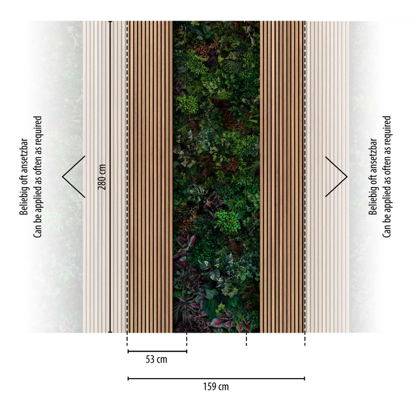 Fototapeta z roślinami i panelami drewnianymi - tapeta z włókniny wzór natura - tapeta do salonu