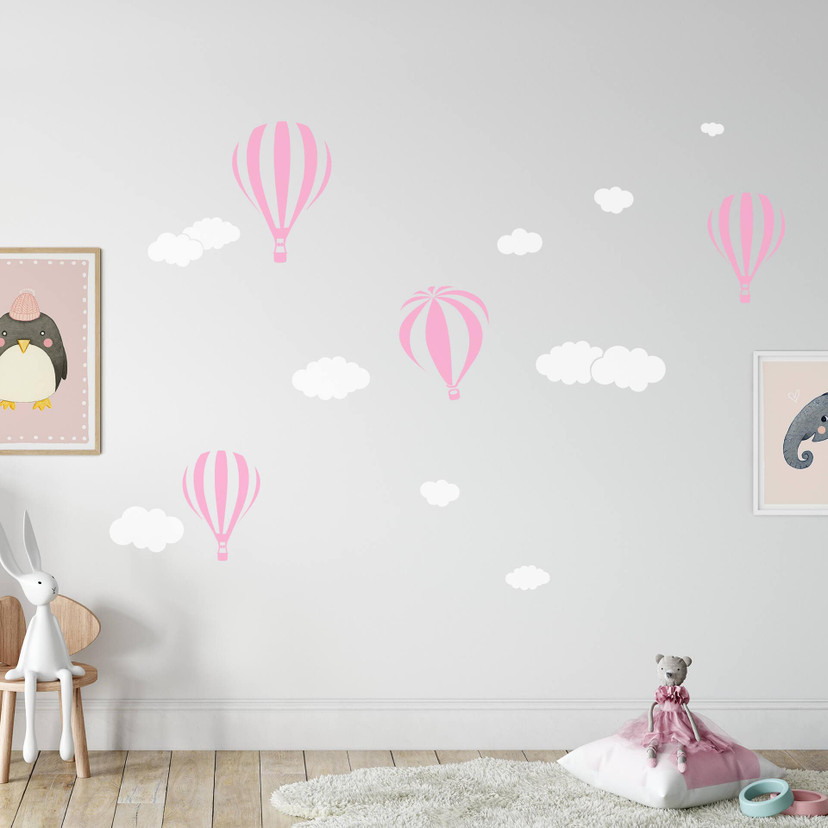 Wandtattoo Heißluftballons mit Wolken (2-farbig)