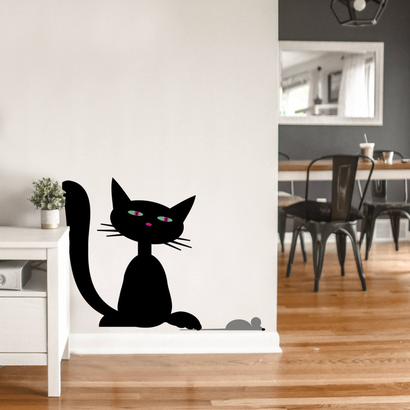 Wallsticker Sort kat med mus 1