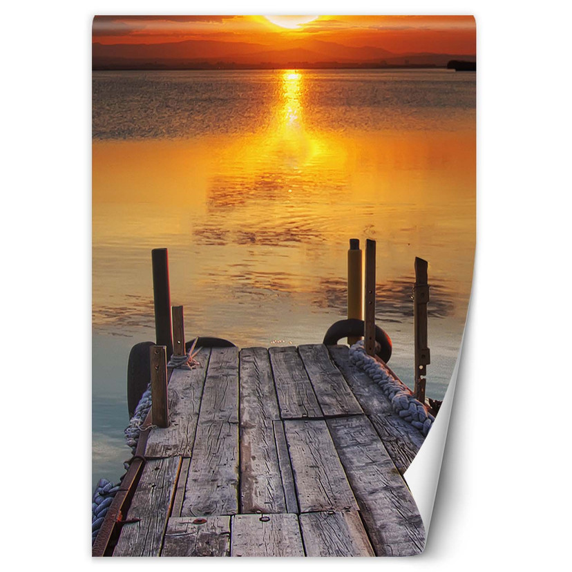 Fototapete, Floß bei Sonnenuntergang