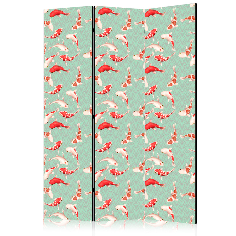 Paravent, Raumteiler freistehend, Trennwand - Fish and Japanese Pattern
