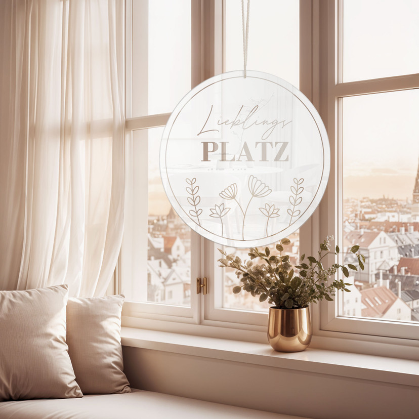 Acrylglasbild, Fensterbild zum Aufhängen Lieblingsplatz - Rund