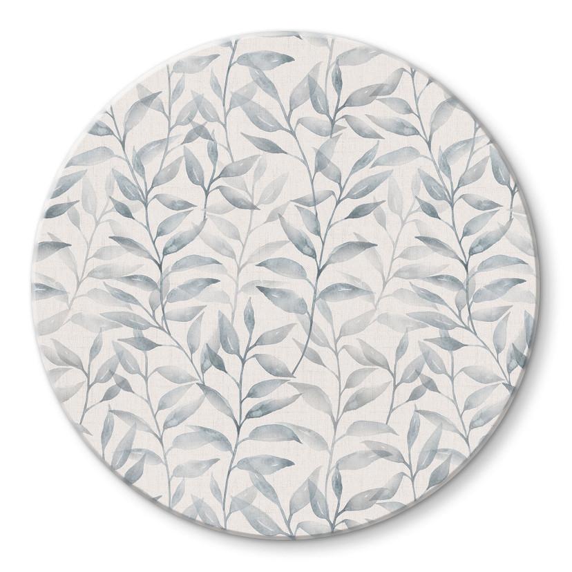 Glasbillede - Delicate Watercolour Leaves - Soft Grey - Bloomery Decor - Round