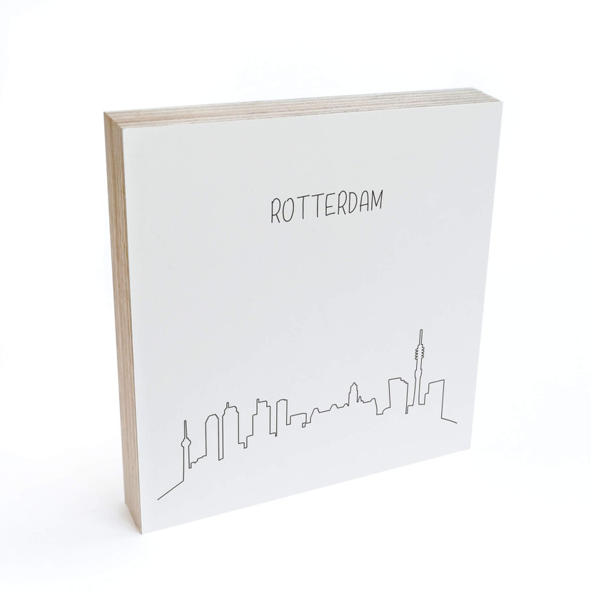 Billede af træ til at sætte op - Skyline Rotterdam Outline - 15x15 cm
