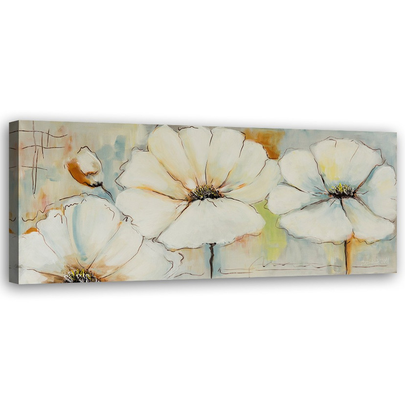 Canvasbillede, Tre blomster og en knop