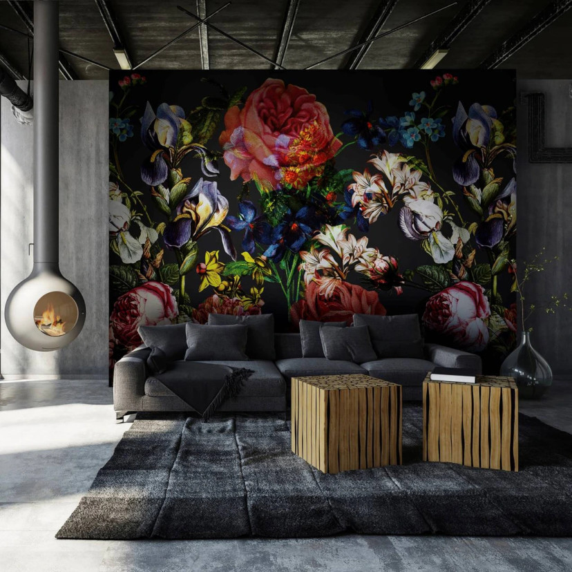 Fototapet med blomsterdesign, Sort blomst 3.40 x 3.18 m