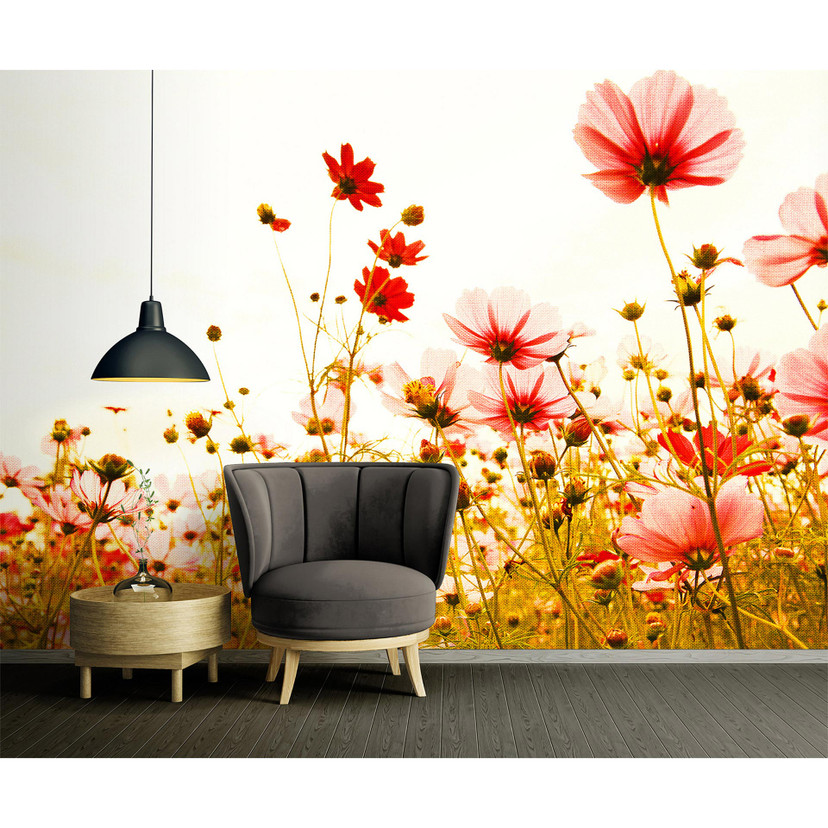 Grøn og pink non-woven tapet Designwalls FlowerMeadow natur valmuer