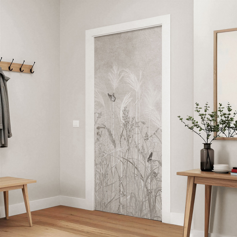 Deurfolie wilde bloemenweide met vlinders in Scandinavisch design - Ms Tiff
