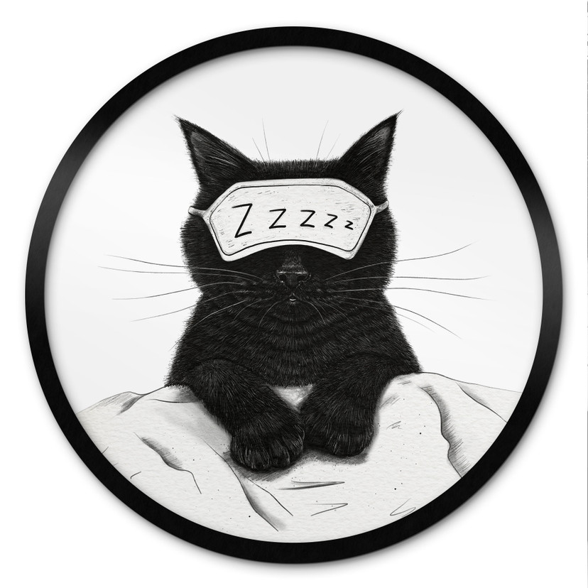 Poster rond Chat noir avec masque de nuit - Korenkova